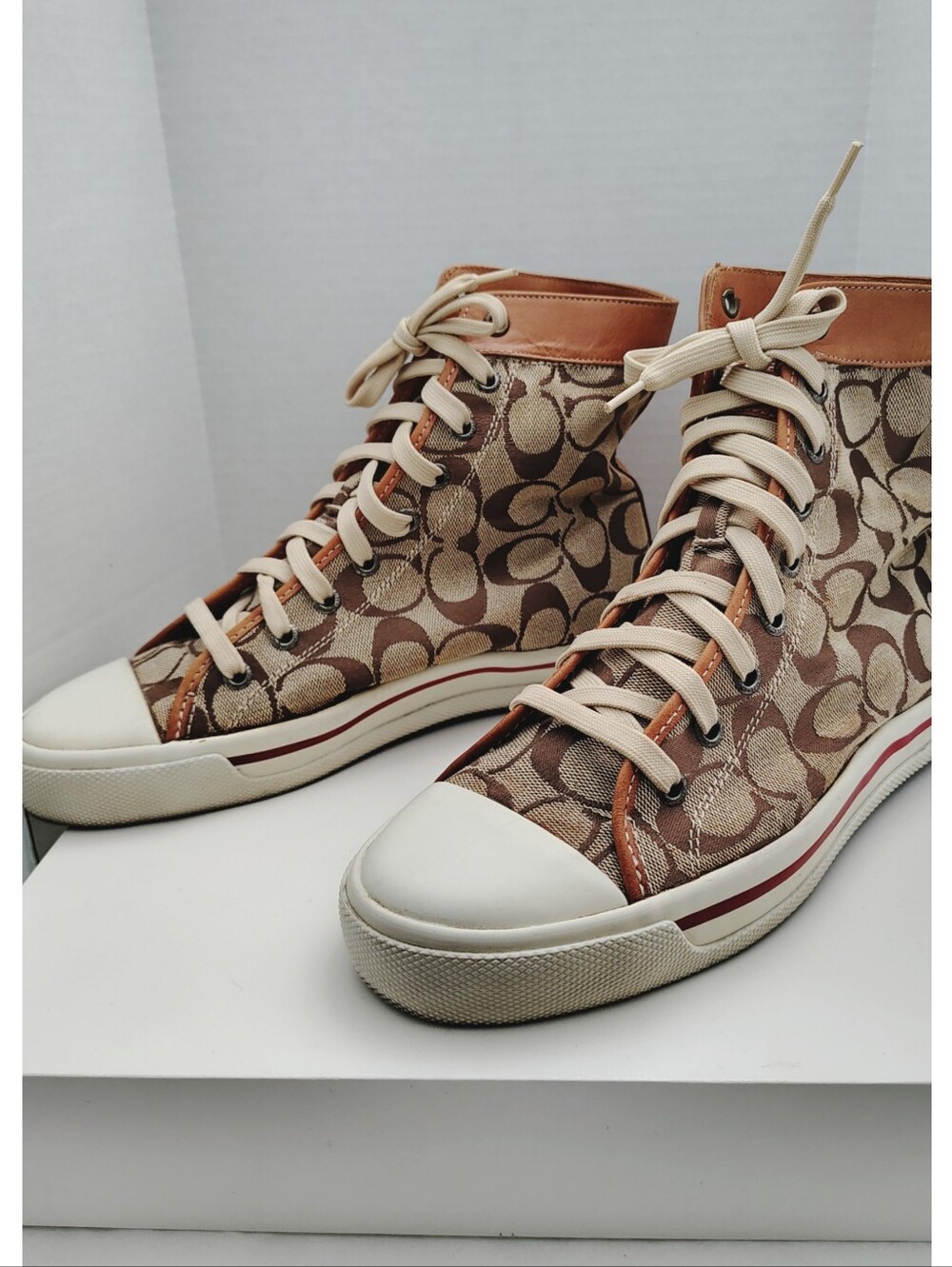 COACH 'Bianca' Women's Hi-Top Fashion Sneakers - Brown & Tan w/Brown Trim - 8 - Picture 2 of 7